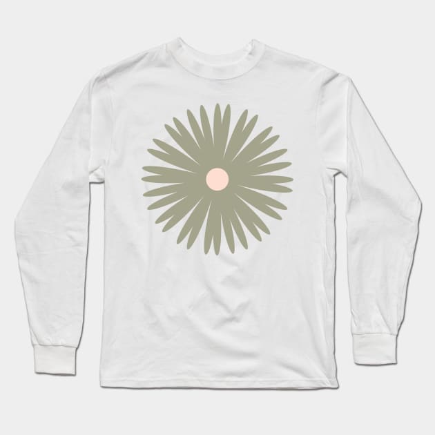 Flower 1, Minimalist Abstract Floral in Green and Peach Long Sleeve T-Shirt by tramasdesign